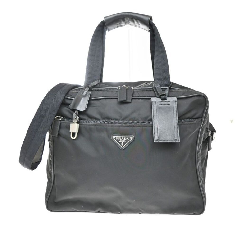 Prada Expandable Front Zip Boston Tessuto Black Nylon Handbag